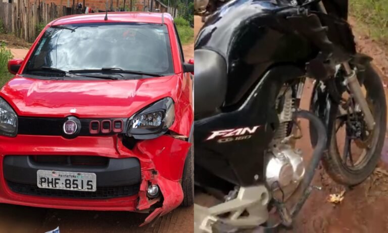 Colisão entre carro e moto deixa motociclista com suspeita de luxação no joelho, em Itaituba