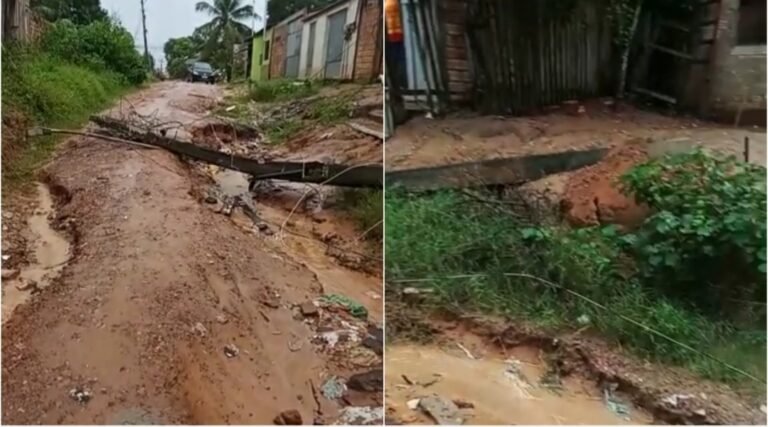 Vídeo: Poste de energia elétrica cai durante chuva em Itaituba, no PA