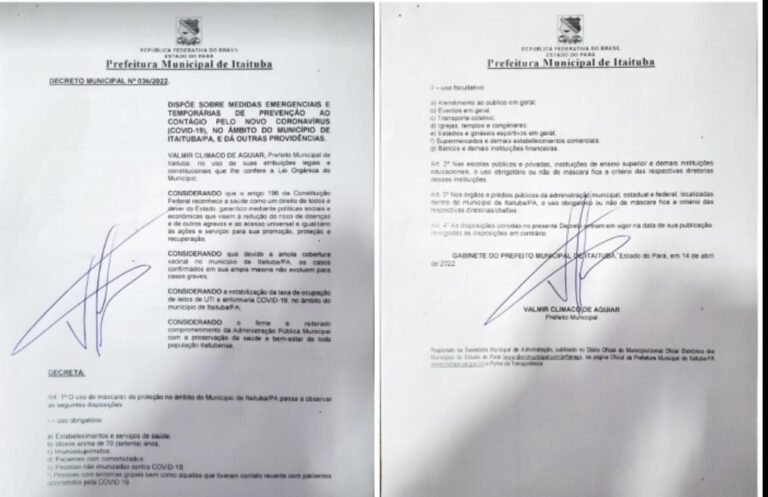 Por meio de decreto o executivo municipal de Itaituba estabelece novas medidas emergenciais temporárias