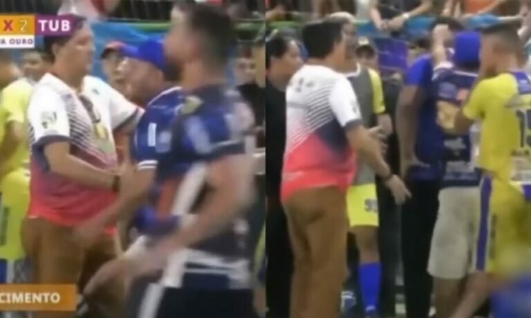 Vídeo: Dirigente do Trovão Azul acerta tapa na nuca do técnico do Tubarão durante jogo da Copa Ouro