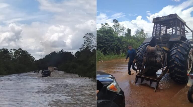 Vídeo: Rio Uruará transborda na BR-230 e prejudica a trafegabilidade