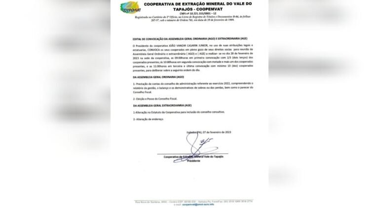 COOPEMVAT emite edital de convocação