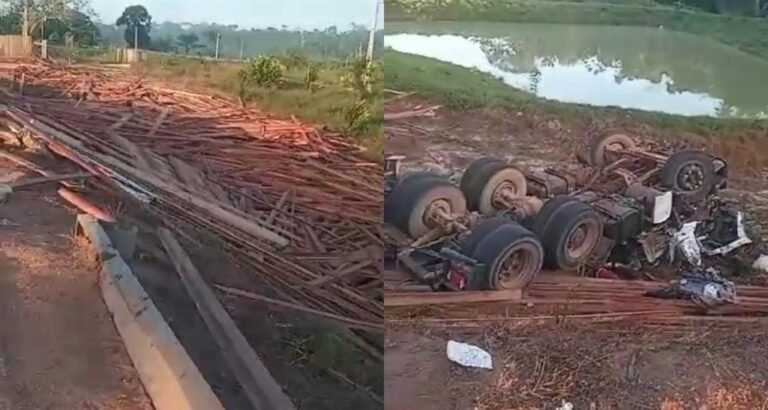 Carreta tomba e motorista morre na BR-163