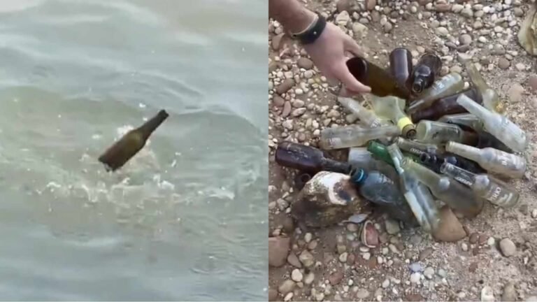 Banhistas retiram várias garrafas do rio tapajós em Itaituba, no PA