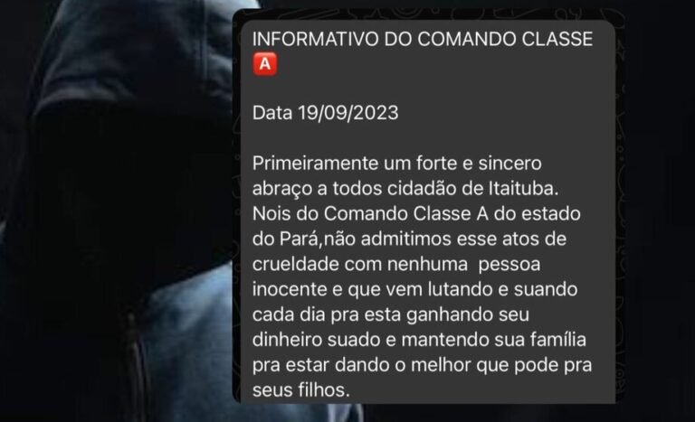 “Vão todos pagar com a vida” diz nota de facção criminosa [CCA] sobre assassinos de criança em Miritituba; Leia na íntegra