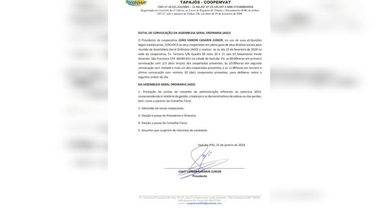 EDITAL ED CONVOCAÇÃO DA ASSEMBLEIA GERAL ORDINARIA (AGO)