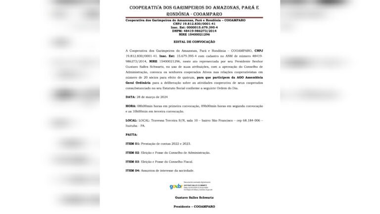 COOAMPARO convoca seus comperados para Assembleia Geral Ordinária
