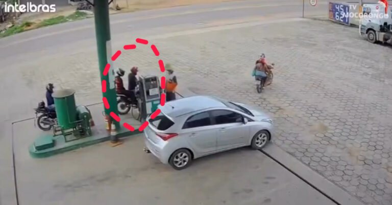 VÍDEO; Dupla em motocicleta anuncia assalto após abastecer em posto de combustível