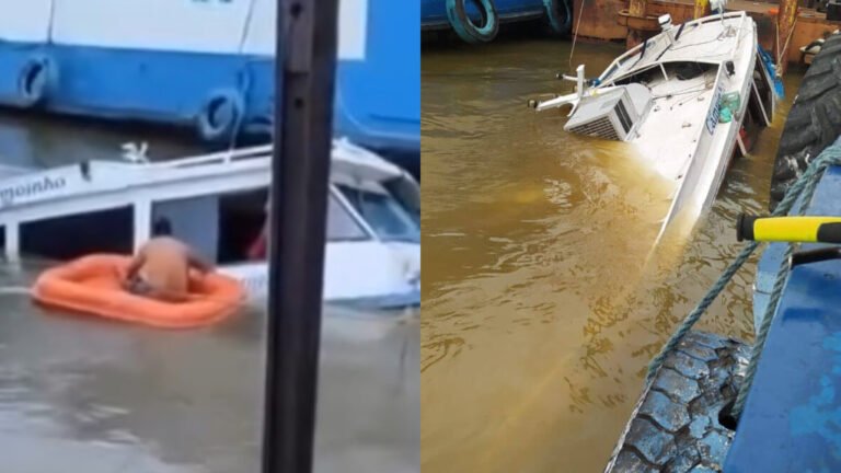 VÍDEO; Lancha afunda no Rio Tapajós enquanto estava ancorada no hidroviário de Itaituba