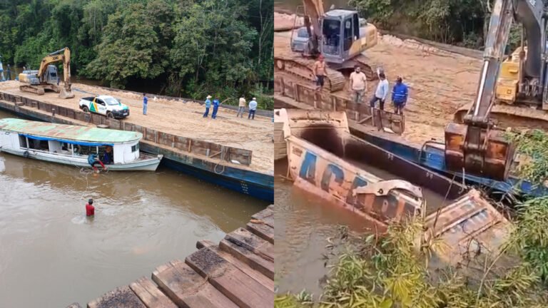 VÍDEO; Operação delicada marca retirada de caminhão caçamba que caiu em igarapé em Itaituba