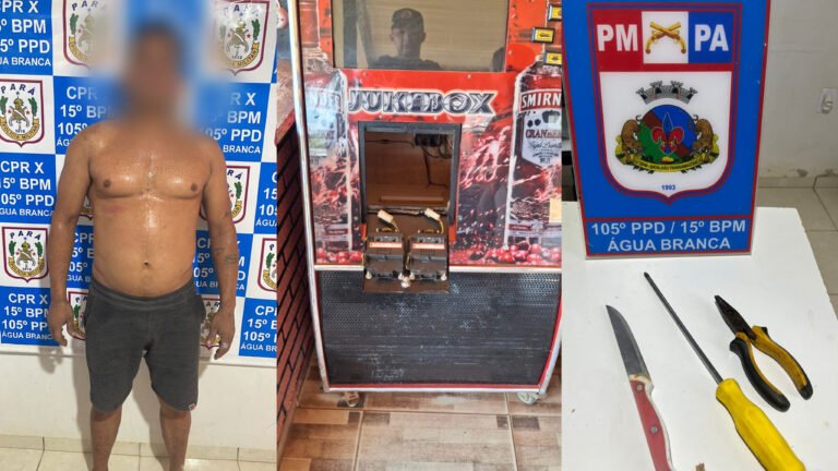 Suspeito é preso após arrombar jukebox em bar na comunidade Água Branca, em Itaituba