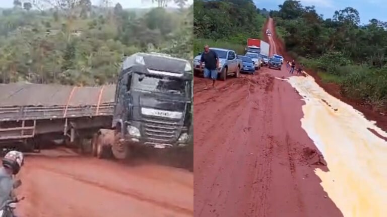 Vídeo mostra momento em que carreta tomba na BR-230, em Medicilândia