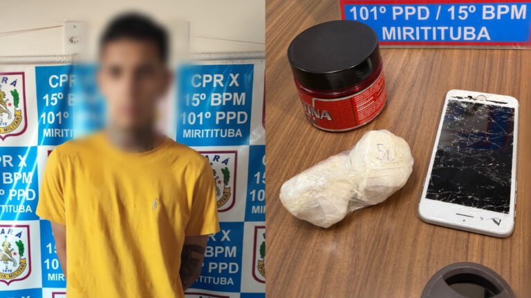 VÍDEO; Suspeito de tráfico de drogas é preso pela Polícia Militar após denúncia em Miritituba