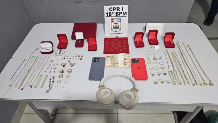 Dupla é presa após assalto a joalheria e mais de 100 peças são recuperadas em Monte Alegre