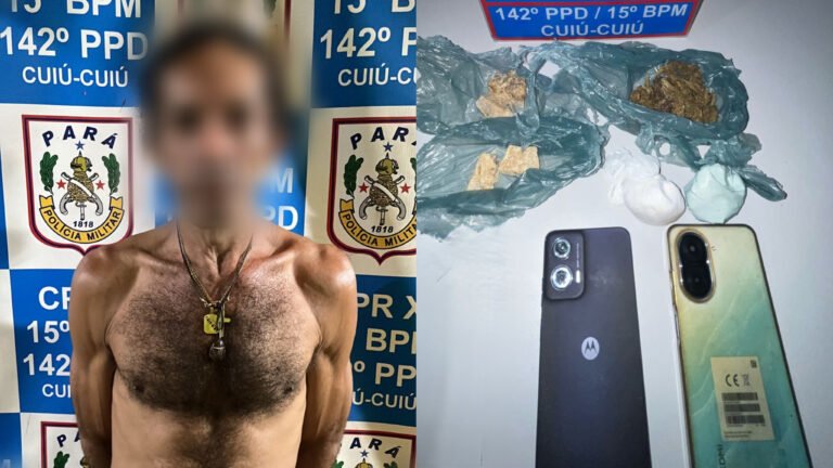 Suspeito é preso com drogas durante operação da PM na comunidade Cuiú-Cuiú, em Itaituba