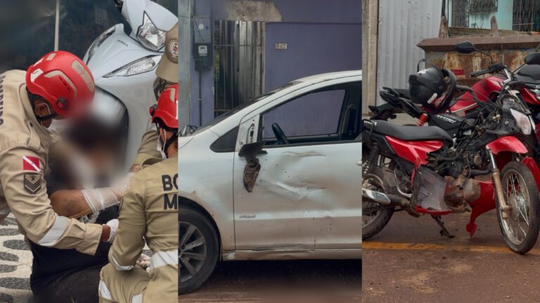 VÍDEO; Colisão entre carro e motocicleta deixa jovem ferida no centro de Itaituba