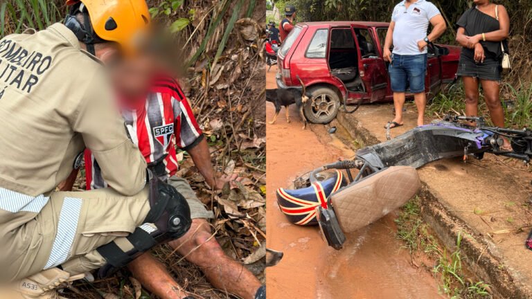 VÍDEO; Colisão entre carro e moto elétrica deixa homem ferido no Ramal Jacarezinho, em Itaituba