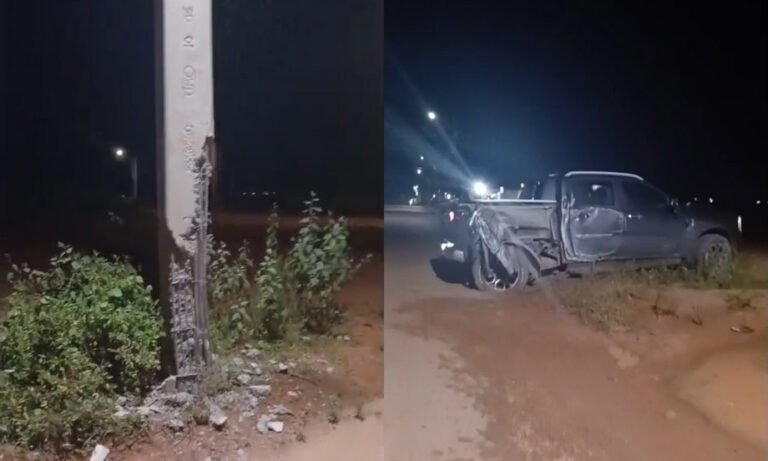 Caminhonete colide contra poste durante a madrugada no bairro Pérola do Tapajós, em Itaituba